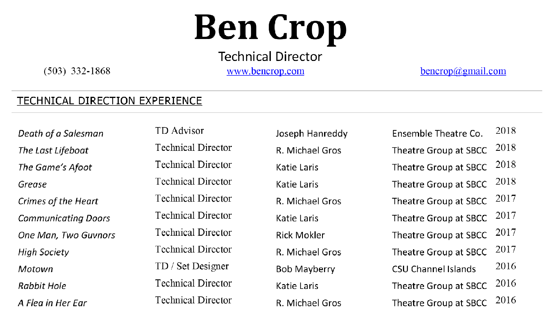 Technical Direction Resume