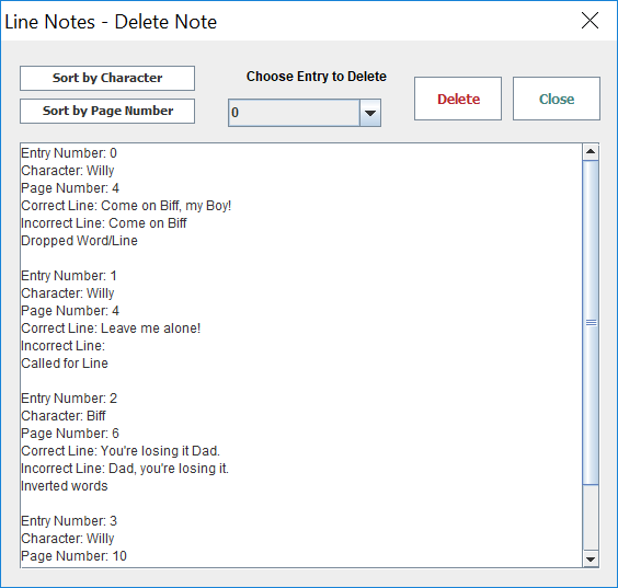 Delete Line Note Dialog Box