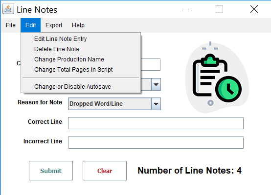 Linenotes Program Screenshot Edit Menu