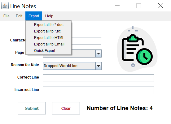 Linenotes Program Screenshot Export Menu