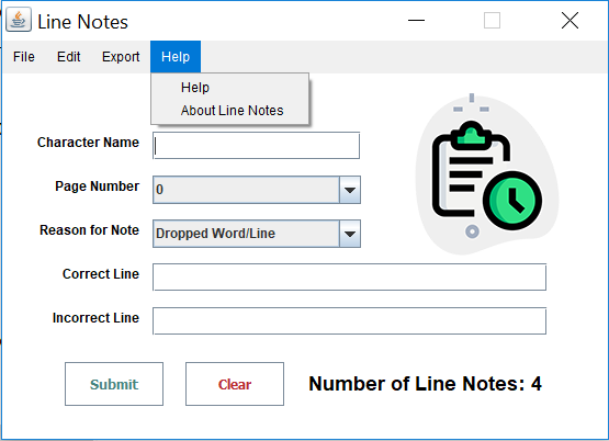 Linenotes Program Screenshot Help Menu
