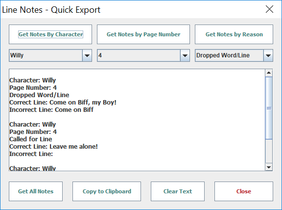Quick Export Dialog Box
