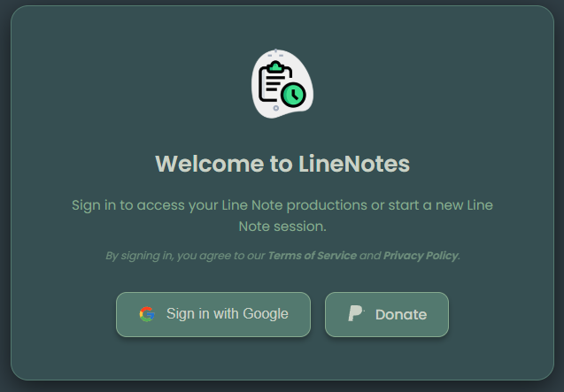 Linenotes Web App Dashboard Screenshot